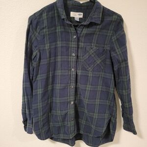 Women's Blue and Green Plaid Shirt